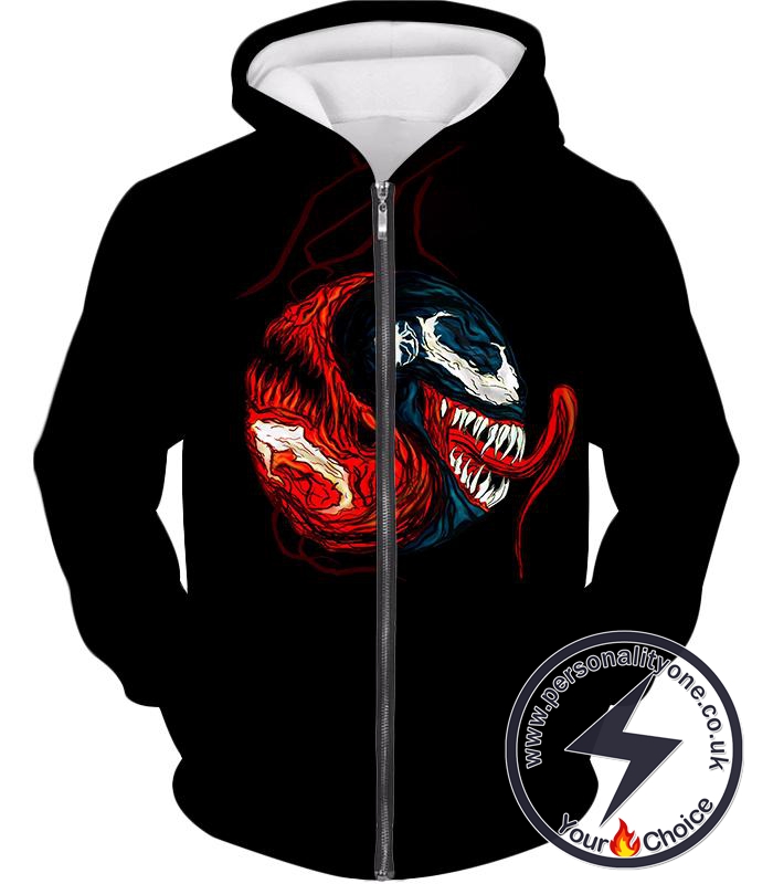 Carnage X Venom Crazy Fan Art Black Zip Up Hoodie